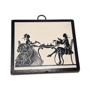 Vintage Chess Silhouette Wood Block Wall Art 18th Century Style Miniature Decor